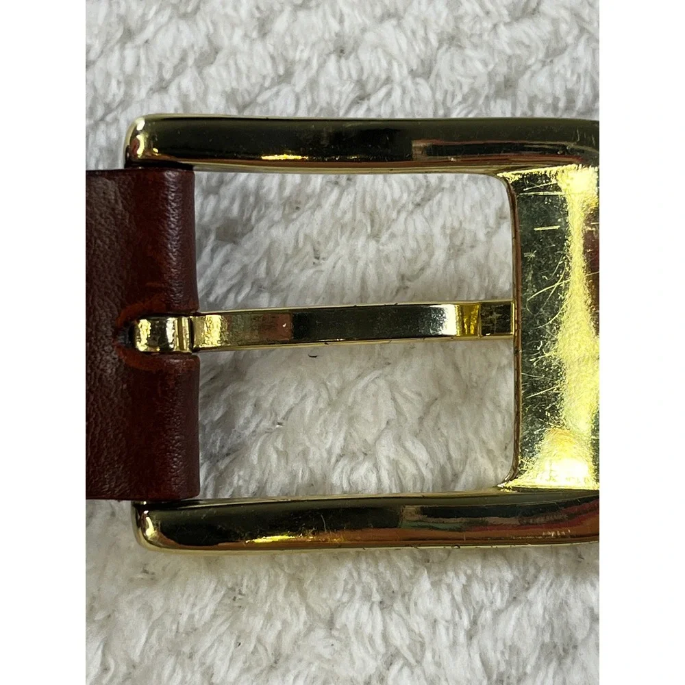 Mens Brown Leather Braided Belt Woven Cord Gold Buckle Size 36 Made in Argentina
